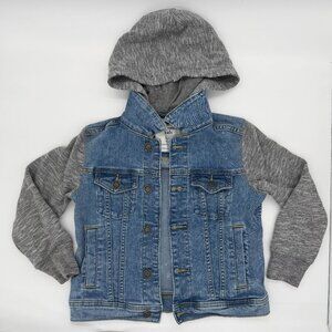 Abercrombie Kids Blue Jean Jacket With Gray Sweatshirt Sleeves Hoodie 5/6 EUC